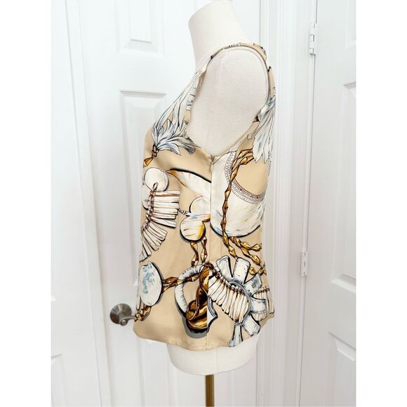 Vintage Wathne Womens Tan Silk Shell Aztec Western Print Blouse Top Size 4 - Picture 3 of 9